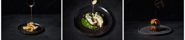 Gordon Ramsay打造哈罗德公馆会员俱乐部专属菜单
从左到右：龙虾三文鱼意饺 / 比目鱼配鱼子酱香槟汁/ 罗西尼和牛配鹅肝